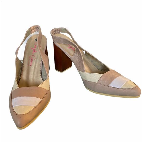 NEW Angela Arias Nude Leather Heels Size 40 - Picture 1 of 6